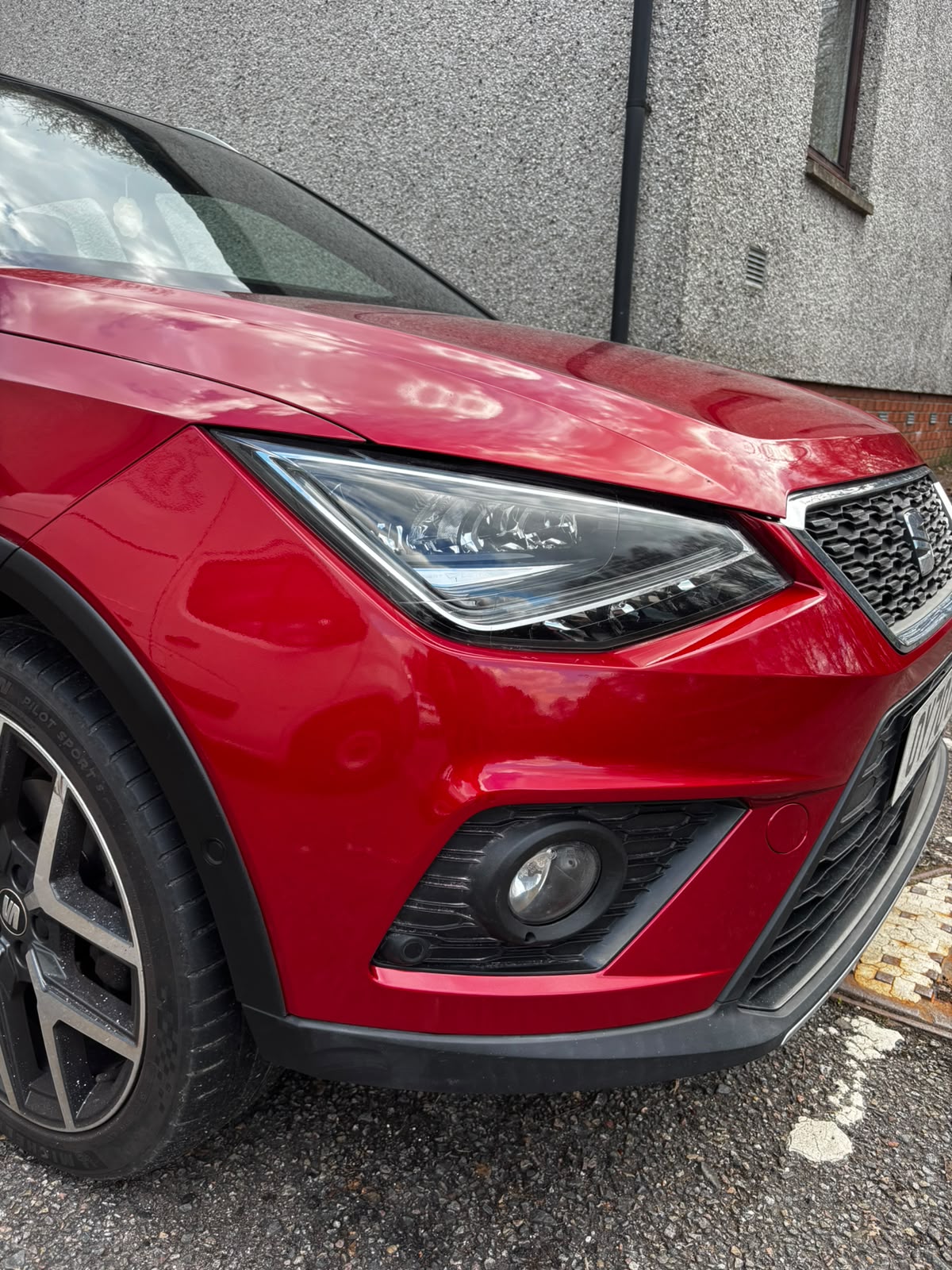 SEAT Arona front bumper repair finished in metallic red